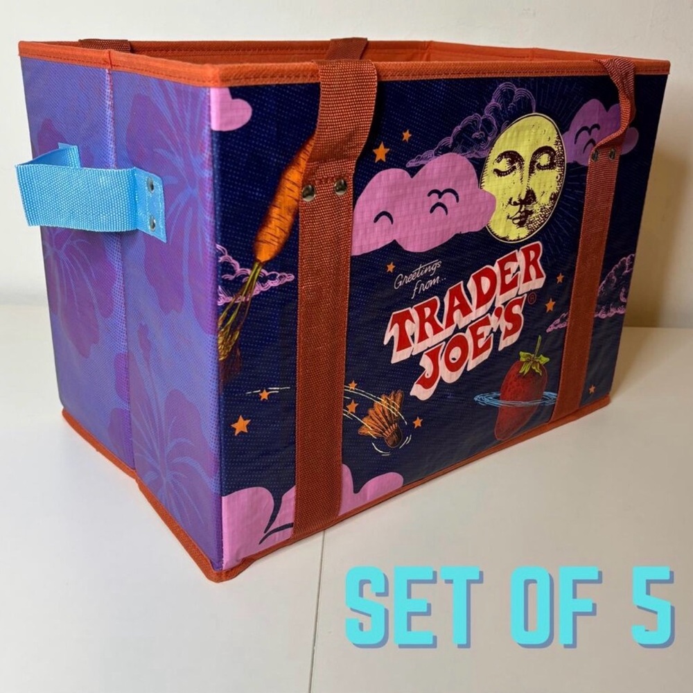 LOT 5x — Trader Joe’s Stand-Up Collapsable Grocery Tote Bag Box Car Storage NWT!